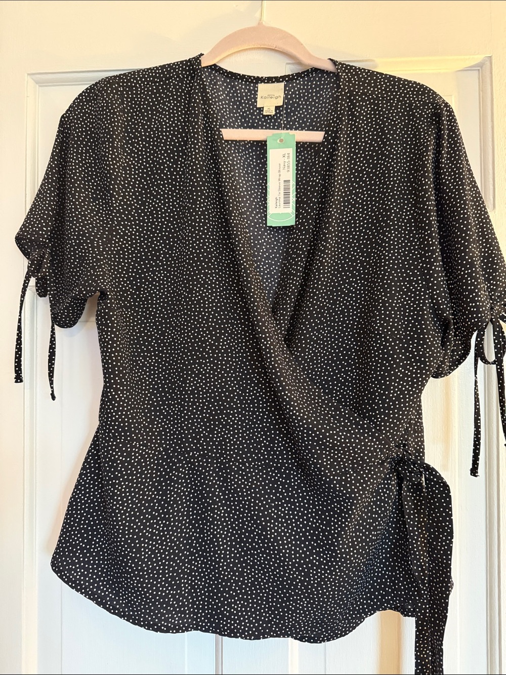 Kaileigh Black Polka Dot Wrap Top